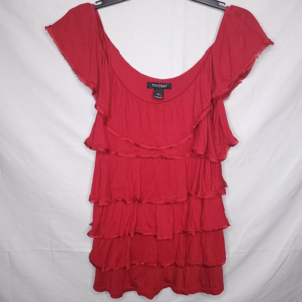 WHITE HOUSE BLACK MARKET Red Tiered Sleeveless Ruffle Top MEDIUM